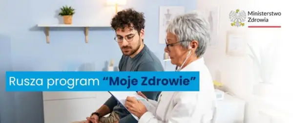 Lekarz z wysłuchuje pacjenta. Rusza program "Moje Zdrowie" - profilaktyka 40 plus.
