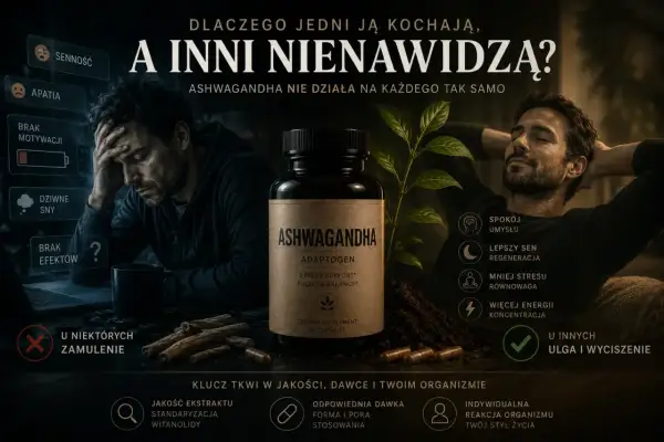 Ashwagandha: niektórzy odczuwają zamulenie i senność, inni ulgę i wyciszenie. Zrozumienie potencjalnych skutków ubocznych jest kluczowe.