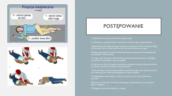 Pozycja bezpieczna po omdleniu: odchyl głowę, obróć tułów, ułóż nogę i podłóż dłoń. Instrukcja krok po kroku, jak ułożyć poszkodowanego.